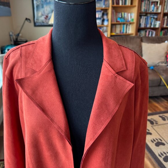 Premise faux suede open jacket in rust orange color. Size M - Picture 5 of 12